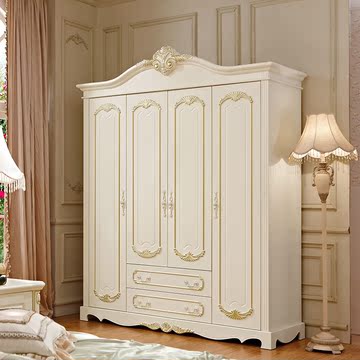 欧式田园衣柜 法式卧室组合衣柜白色衣橱实木衣帽间储物柜