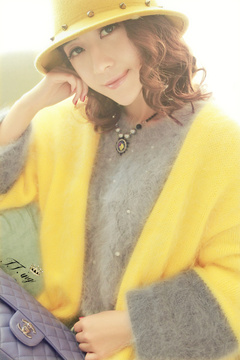 韩版奢华高端定制女式长毛貂绒开衫针织毛衣皮草宽松大衣外套
