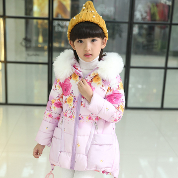 2015冬季童装新款女童棉衣中长款棉袄中大童棉服冬装外套