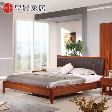 早晨家居 现代中式实木床 高箱双人床1.8 1.5米简约橡木储物婚床