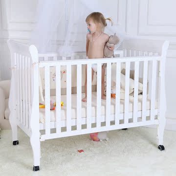 欧式婴儿床实木环保漆宝宝床白色出口多功能儿童床BB床包邮