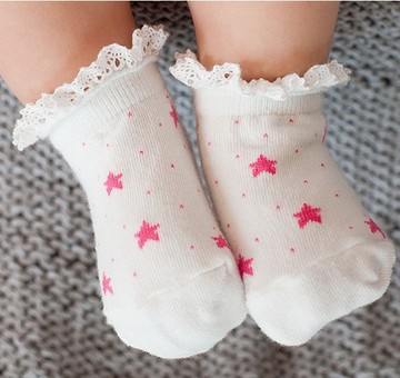 春夏季婴儿袜子韩国星星百搭宝宝韩版短袜 女童花边松口袜不勒脚