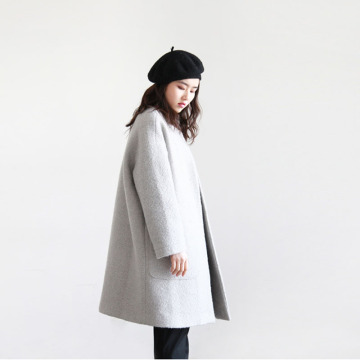 F原创设计简约CHIC冬季廓形圈圈毛呢外套中长款纯色羊毛呢大衣女