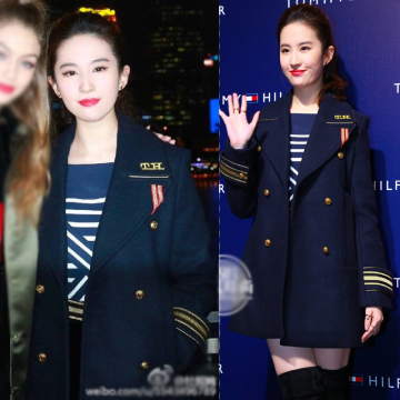 刘亦菲明星同款藏蓝色海军风毛呢外套女学院风双排扣宽松呢子大衣