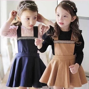 童装女童 2015春装套装儿童衣服女童韩版T恤吊带背心裙套装两件套