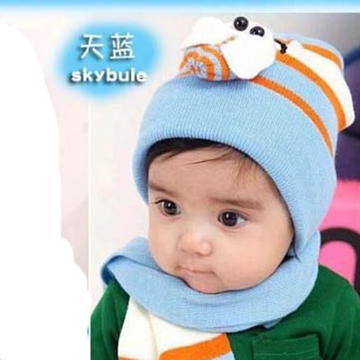 秋冬季韩版儿童婴儿帽甲壳虫两件套瓢虫帽保暖毛线宝宝帽子围巾
