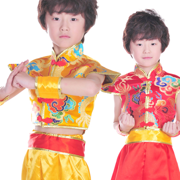 新款 六一儿童节男童民族舞蹈服 龙纹套装高清刺绣腰鼓喜庆节日