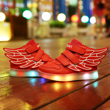 贝贝侠童鞋秋冬新款翅膀鞋led发光鞋USB充电七彩夜光鞋闪光灯鞋