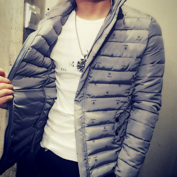 2015冬季男装棉袄时尚店主风短款棉服修身立领棉衣印花设计外套潮