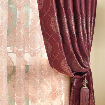 定制简欧式紫色成品窗帘窗纱客厅卧室婚房高档豪华加厚提花窗帘布