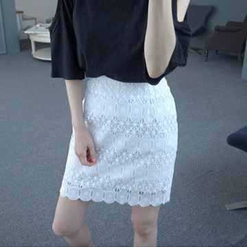 2015夏新款韩版高腰修身显瘦百搭裙 水溶蕾丝包臀半身一步裙短裙