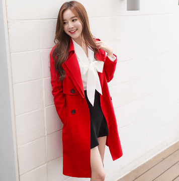 女式风衣外套2015秋季新款韩版气质显瘦长袖中长款双排扣外套女