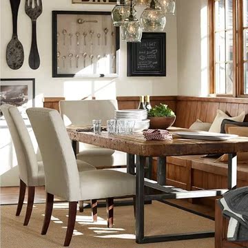 美式LOFT乡村复古实木铁艺餐桌椅组合餐桌饭桌咖啡桌酒吧桌办公桌