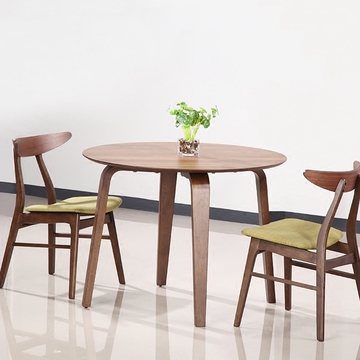 北欧宜家实木餐桌胡桃木色日式简约餐桌椅组合圆形小户型咖啡桌