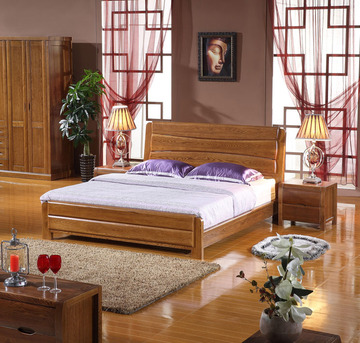 实木家具 100%榆木床1.8米1.5米双人现代简约中式床储物高箱婚床