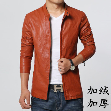 冬季男青年PU水洗皮衣 时尚休闲皮夹克 韩版修身加绒加厚皮衣外套