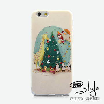 原创意小动物圣诞节 苹果6s plus iphone5s/4s浮雕手机壳保护套