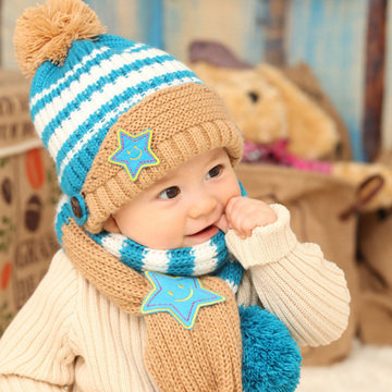 儿童帽子宝宝毛线帽婴儿针织帽冬天护耳帽男女童宝宝帽子围巾套装