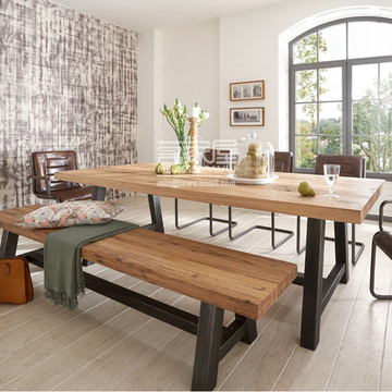家用铁艺咖啡桌椅餐桌餐椅美式loft 复古实木餐桌椅工作台办公桌
