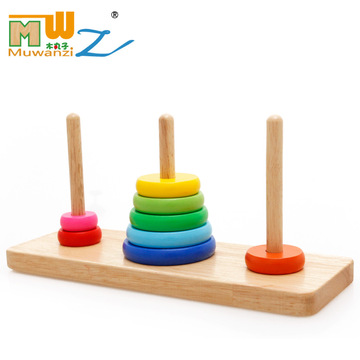 汉诺塔教具儿童早教益智力木制玩具彩虹叠叠乐套圈配对积木批发