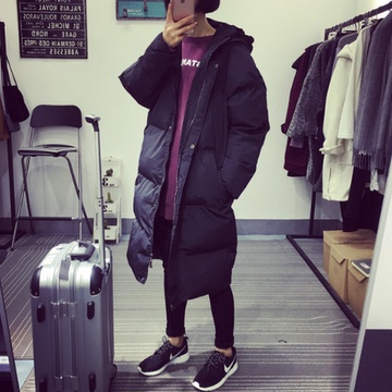 2015新款冬装女装潮韩国洋气保暖长款加厚雪花绒连帽棉衣外套