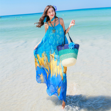 印花春夏韩国修身显瘦雪纺连衣裙波西米亚海边度假沙滩裙长裙大码