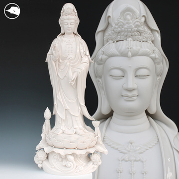 28寸坐姿坐莲观音佛像佛教用品摆件供奉开光 德化白瓷陶瓷工艺品