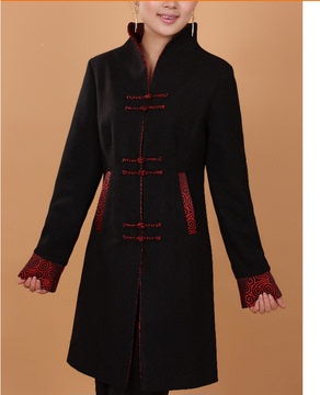 新款加长风衣唐装旗袍工作服中式服装款演出服装中老年妈妈装外套