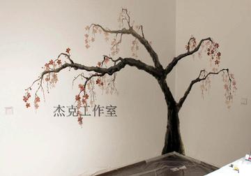 上海墙绘/液体墙画/DIY隐形墙/壁画/涂鸦 客厅壁画墙角的一棵树