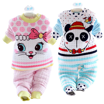 2015年款淼星1-2-3岁宝宝加厚保暖肩扣套装 儿童纯棉长袖保暖内衣