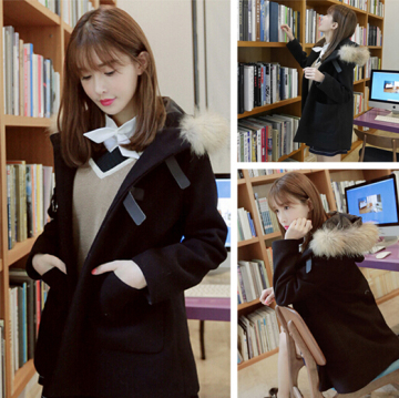 2015冬季新款蘑菇街韩版可爱个性前卫女装潮双皮扣真毛A型外套女
