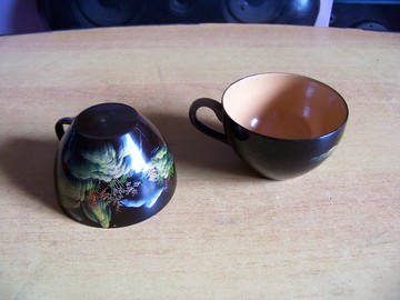 特价*早期福州脱胎漆器-漆器茶碗或咖啡碗 2件价