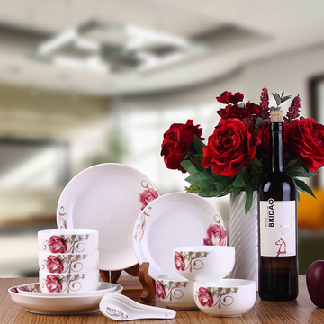 餐具套装碗盘玫瑰之约系列 韩式高档16头骨瓷碗碟盘套装餐具