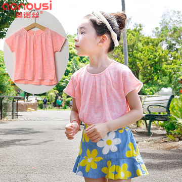 童装女童2015夏装新款短袖粉色彩棉休闲T恤 中大儿童韩国女孩上衣