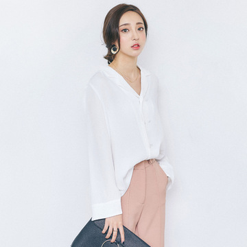 2016新款秋季韩版新品女装长袖开衫女 纯色v领双排扣上衣