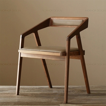 美式简约实木餐椅书房椅子家用复古现代餐椅靠背办公洽谈扶手椅子