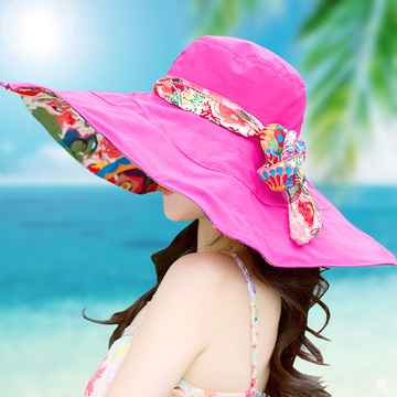 帽子女士遮阳帽春夏天韩版防紫外线大沿沙滩防晒太阳帽可折叠凉帽