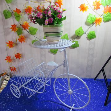 创意小茶几自行车花架休闲桌子书报架杂志铁艺置物架客厅单车摆件