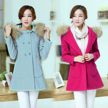冬新款大码呢子女外套韩版中长款斗篷型2015加棉加厚连帽毛呢大衣