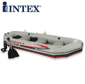 正品INTEX加厚专业四人充气船冲锋舟4人橡皮艇皮划艇硬底防撞