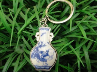现货真瓷中国风青花瓷 钥匙扣 创意钥匙链 商务礼品 激光刻字