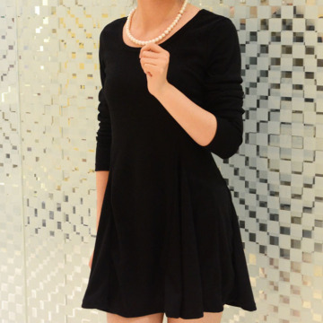 2014秋冬装新款韩版女长袖收腰连衣裙中长款显瘦羊毛衫百褶打底裙