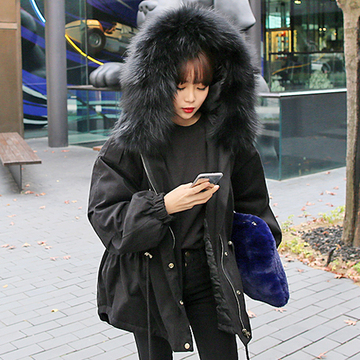 韩版超大毛领工装棉衣连帽2015冬季新款收腰超保暖棉服加厚女外套