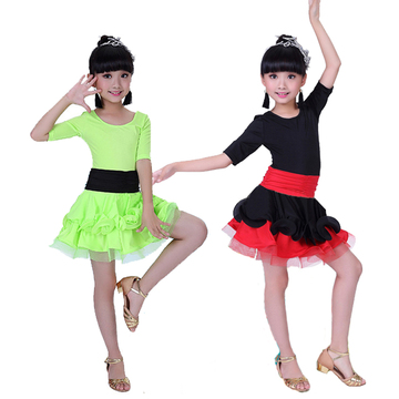 夏季女童拉丁舞蹈服 少儿童拉丁比赛服舞蹈裙中袖拉丁练功服新款