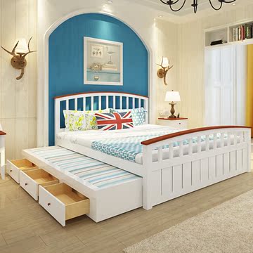 地中海床 实木床1.5米双人床田园 美式高箱床1.8储物卧室家具