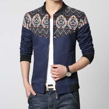 2015秋冬新款韩版民族风立领夹克衫男士大码修身外套青年棒球衫