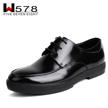 W578牛皮商务休闲皮鞋潮流系带圆头皮鞋漆皮鞋单鞋真皮正品男皮鞋