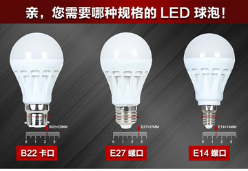 LED灯泡E27螺旋螺口3W暖白5W单灯E14小螺旋球泡灯超亮照明节能