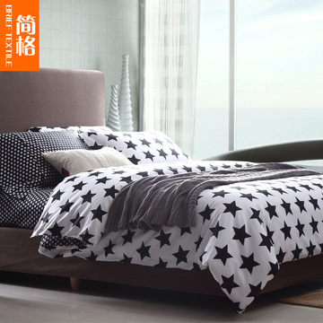 床上用品全棉四件套纯棉黑白星星条纹简约欧美风格特价。