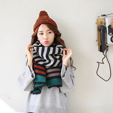 2015秋冬季韩国条纹海军风羊毛围巾女 仿羊绒披肩加厚超大围脖